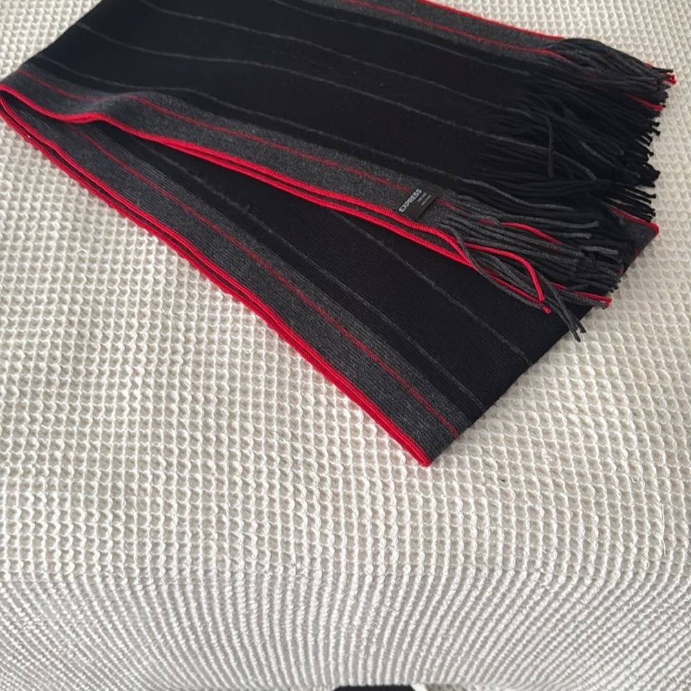 Express Black and Red Fringe Scarf